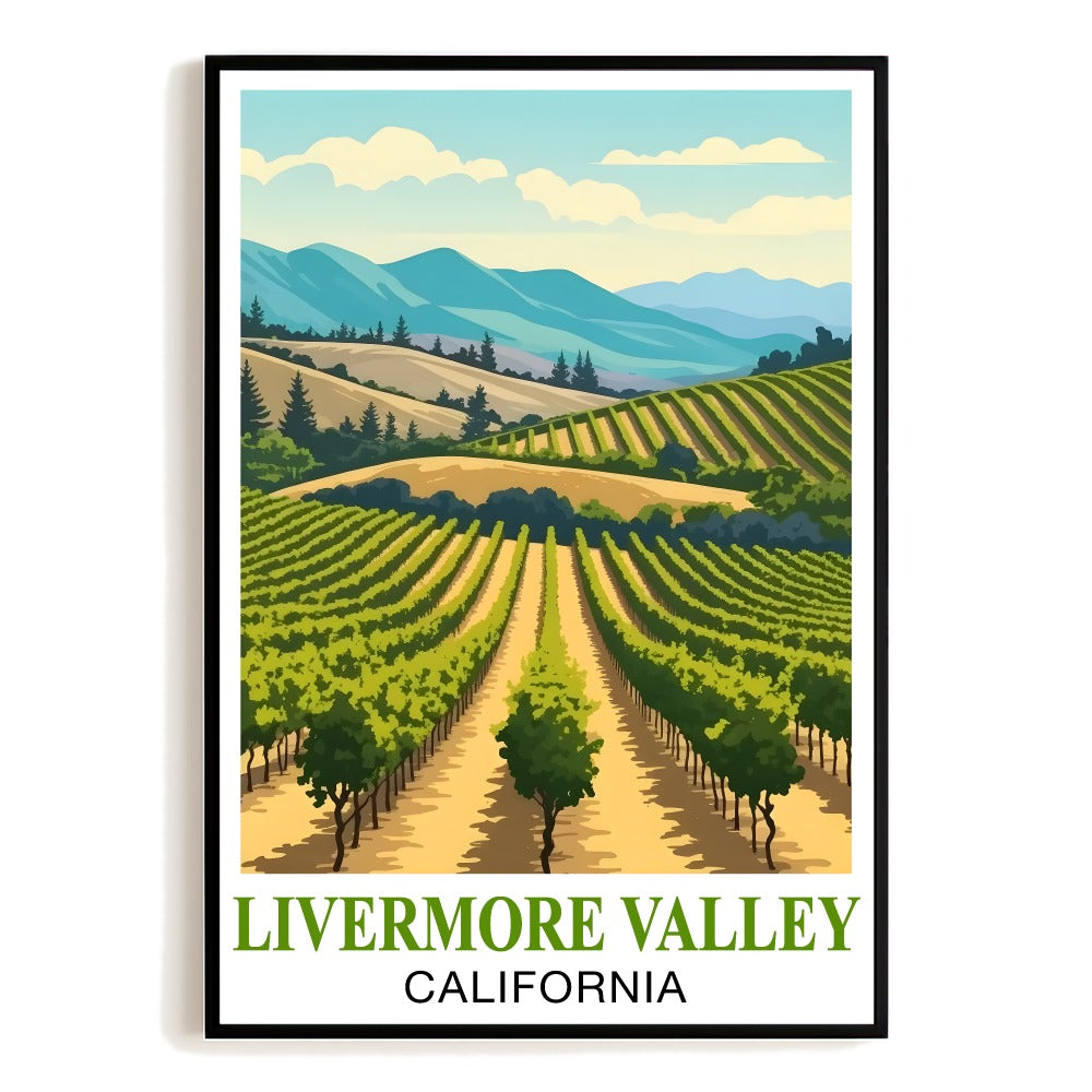 Livermore Valley California Vintage Travel Poster Wine Country Vineyards Landscape Wall Art Print Painting Ideal For Home Office Living Room Bedroom Decor Unframed | siriusteestore