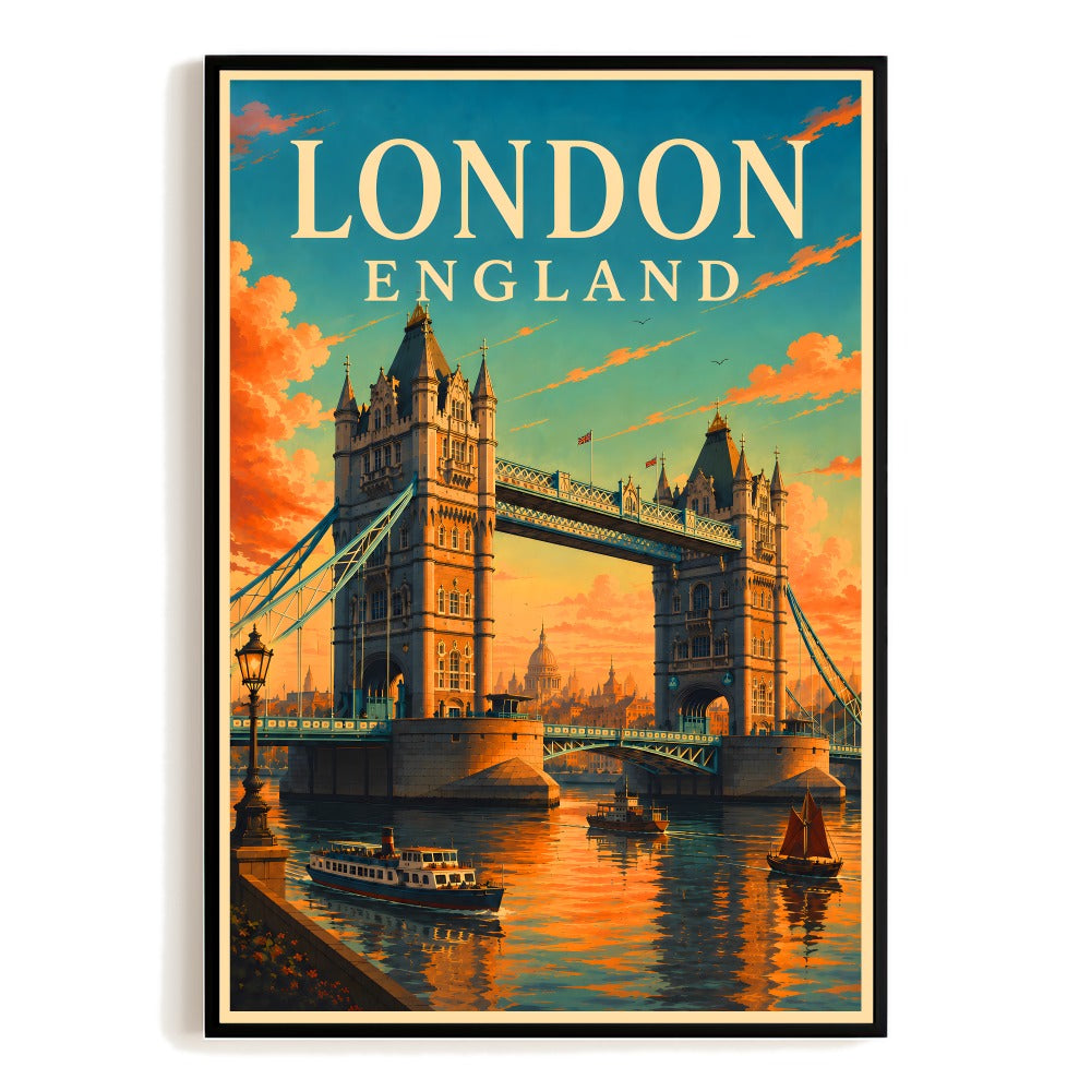London England Tower Bridge Vintage British Travel Poster Wall Art Decor For Home Living Room Office Bedroom Souvenir Landscape Print Painting Picture Unframed | siriusteestore