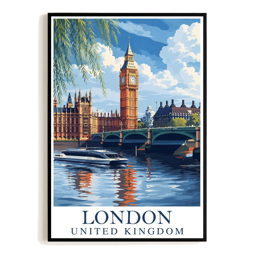 London England Travel Poster Vintage Europe Big Ben Westminster Bridge Wall Art Landscape Print Painting For Home Family Living Room Office Bedroom Decor Unframed | siriusteestore