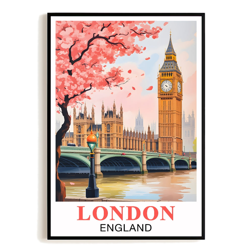 London England Vintage Travel Poster Big Ben Thames River Souvenir Wall Art Watercolor Landscape Print Ideal For Home Office Living Room Bedroom Decor Unframed | siriusteestore