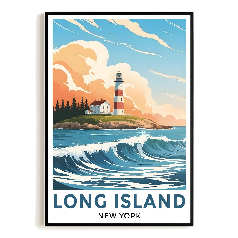 Long Island New York Vintage Travel Poster Lighthouses Wall Art Landscape Prints Paintings Picture For Home Room Living Room Office Bedroom Aesthetic Decor Unframed | siriusteestore