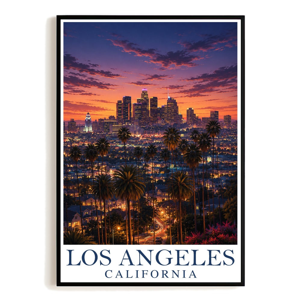 Los Angeles California Travel Poster Vintage Cityscape City Skyline Sunset Wall Art Landscape Print Painting Picture For Home Living Room Office Bedroom Decor Unframed | siriusteestore