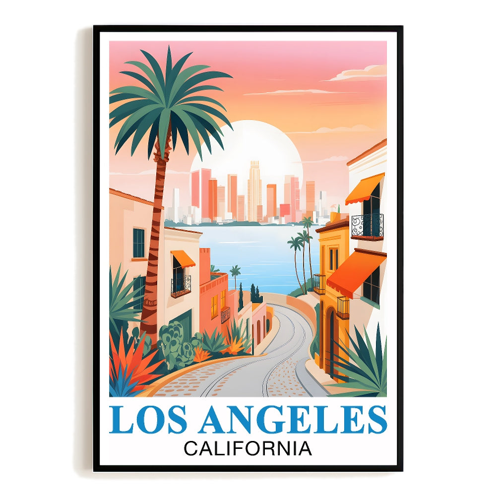 Los Angeles California Vintage Travel Poster Sunset Palm Trees Cityscape Wall Art Landscape Print Ideal For Home Office Living Room Bedroom Decor Unframed | siriusteestore