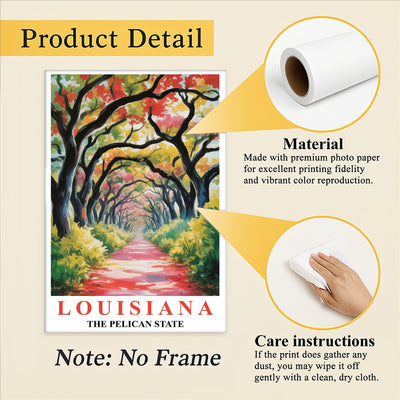 Louisiana Art Print Travel Poster Nature Scenic Tranquil Pelican State Travel Souvenir Wall Art Landscape Painting Ideal Home Living Room Office Bedroom Decor Unframed | siriusteestore