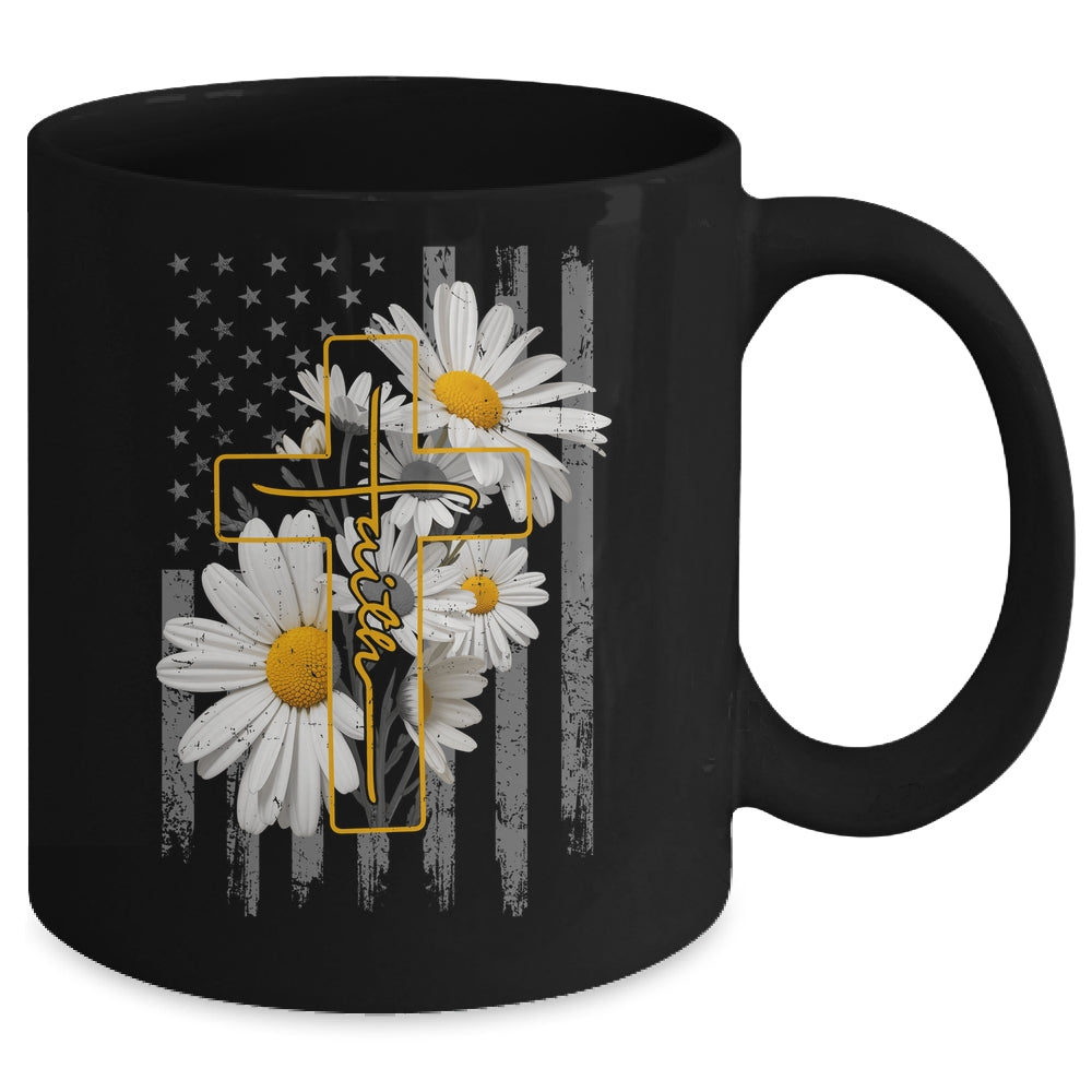 Love Faith Daisy Flowers Cross Flag Christian For Women Mug | siriusteestore