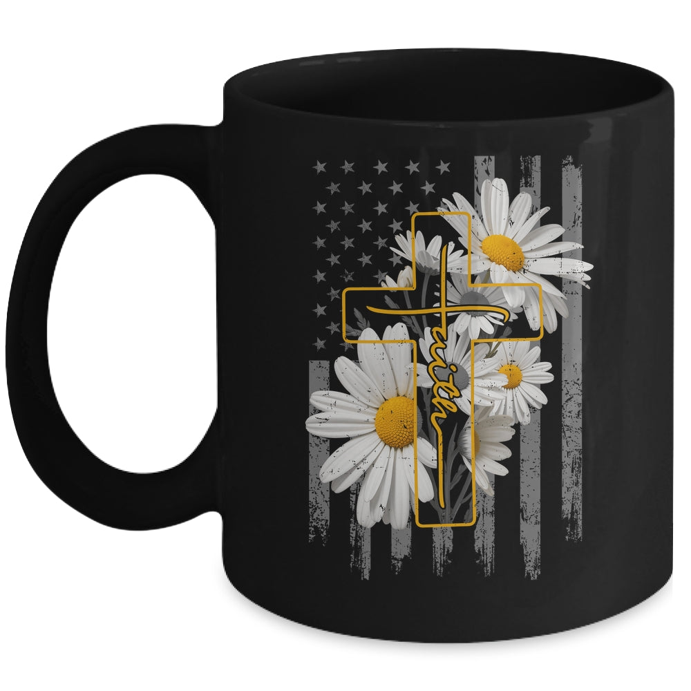 Love Faith Daisy Flowers Cross Flag Christian For Women Mug | siriusteestore