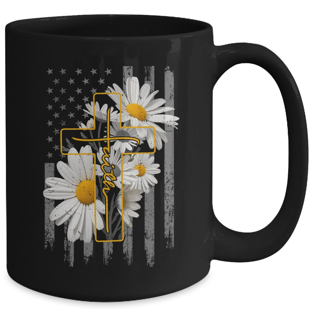 Love Faith Daisy Flowers Cross Flag Christian For Women Mug | siriusteestore