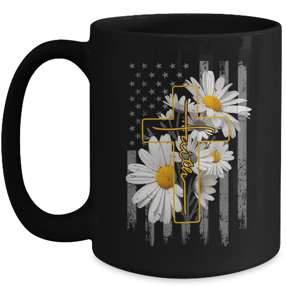 Love Faith Daisy Flowers Cross Flag Christian For Women Mug | siriusteestore