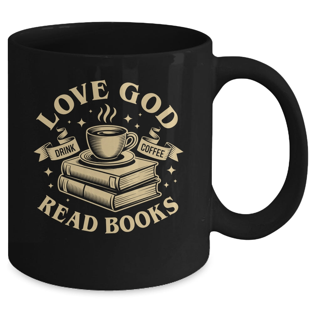 Love God Drink Coffee Read Books Lovers Vintage Christian Mug | siriusteestore