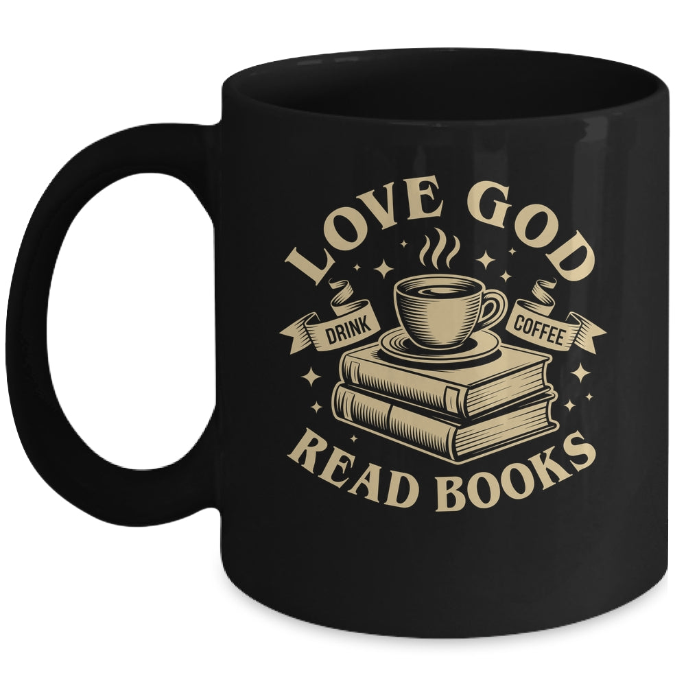Love God Drink Coffee Read Books Lovers Vintage Christian Mug | siriusteestore