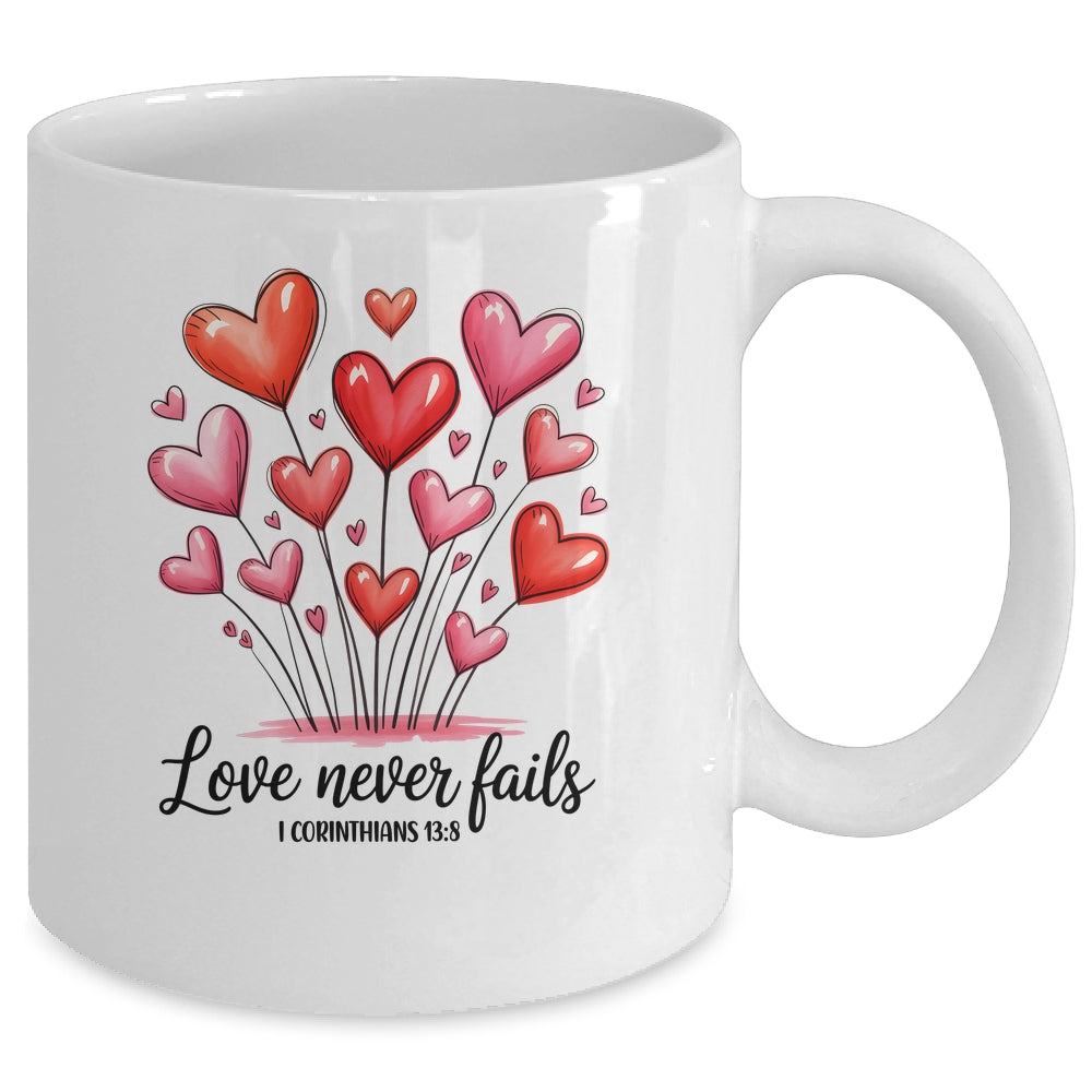 Love Never Fails Valentines Christian Religious Bible Verse Mug | siriusteestore