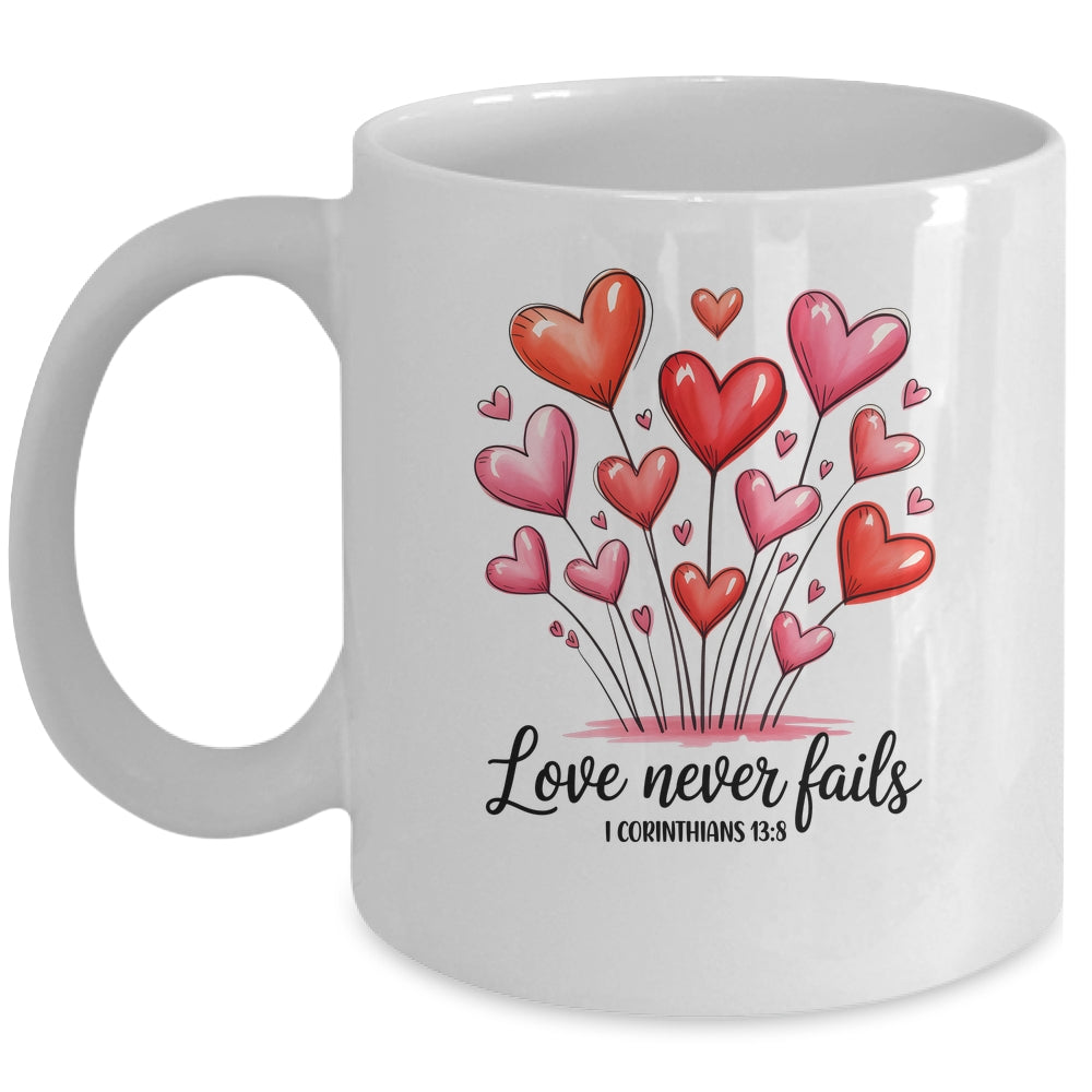 Love Never Fails Valentines Christian Religious Bible Verse Mug | siriusteestore