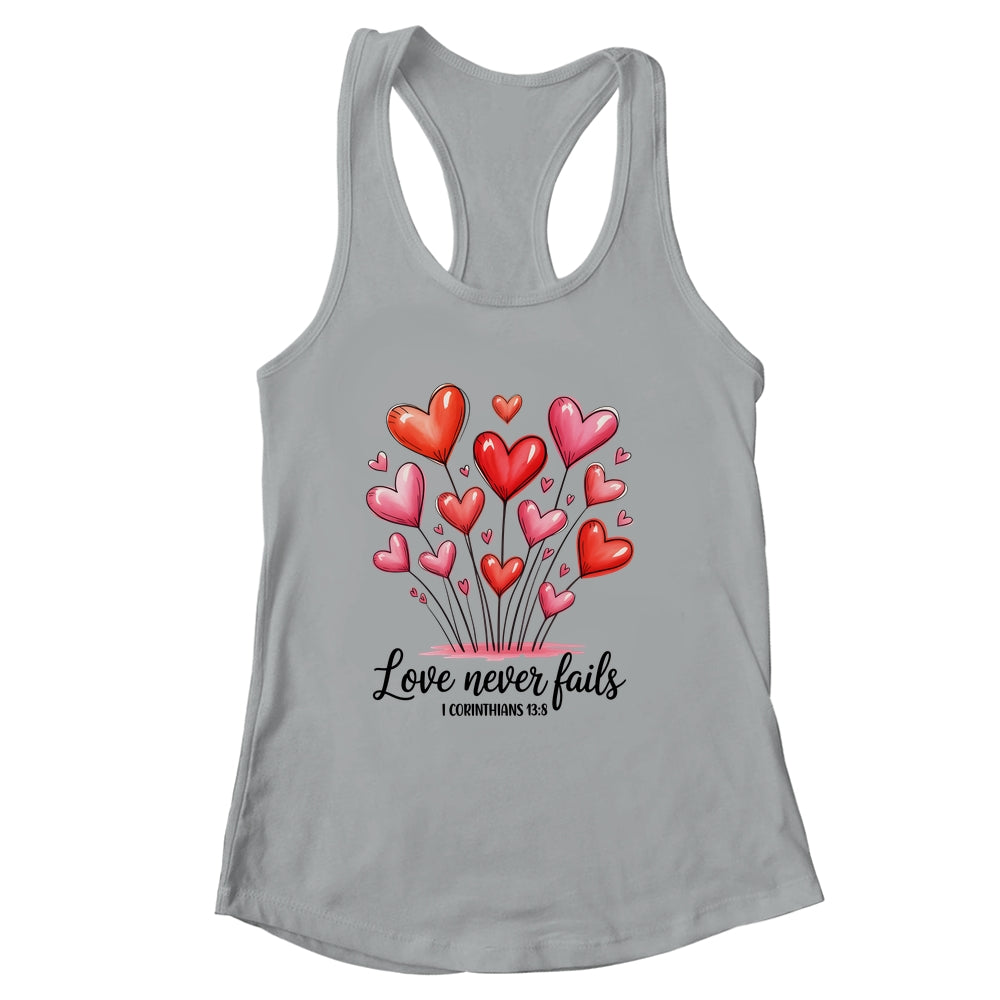 Love Never Fails Valentines Christian Religious Bible Verse Shirt & Tank Top | siriusteestore