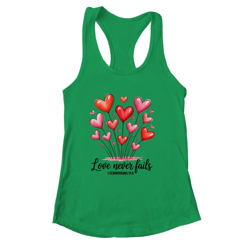 Love Never Fails Valentines Christian Religious Bible Verse Shirt & Tank Top | siriusteestore