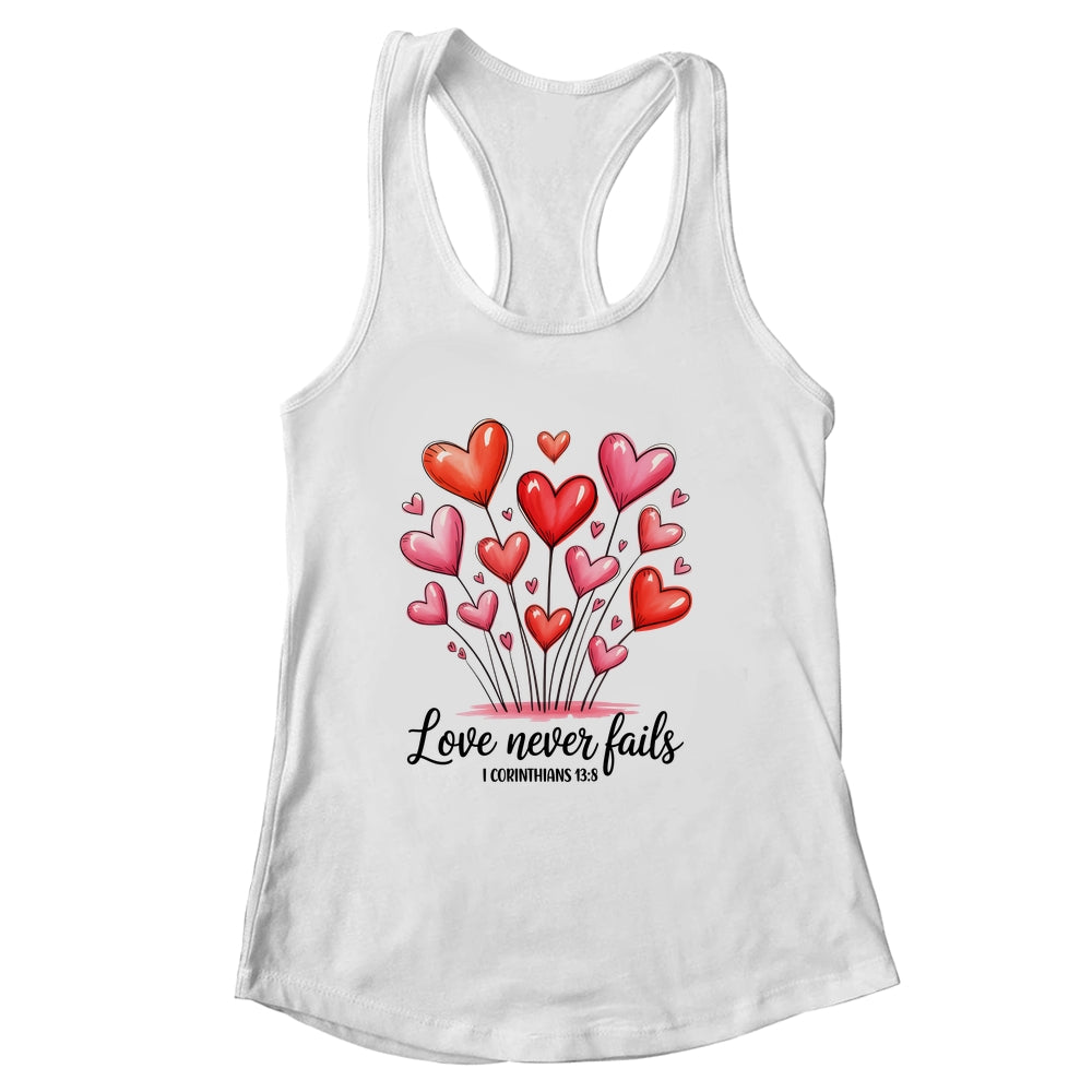 Love Never Fails Valentines Christian Religious Bible Verse Shirt & Tank Top | siriusteestore
