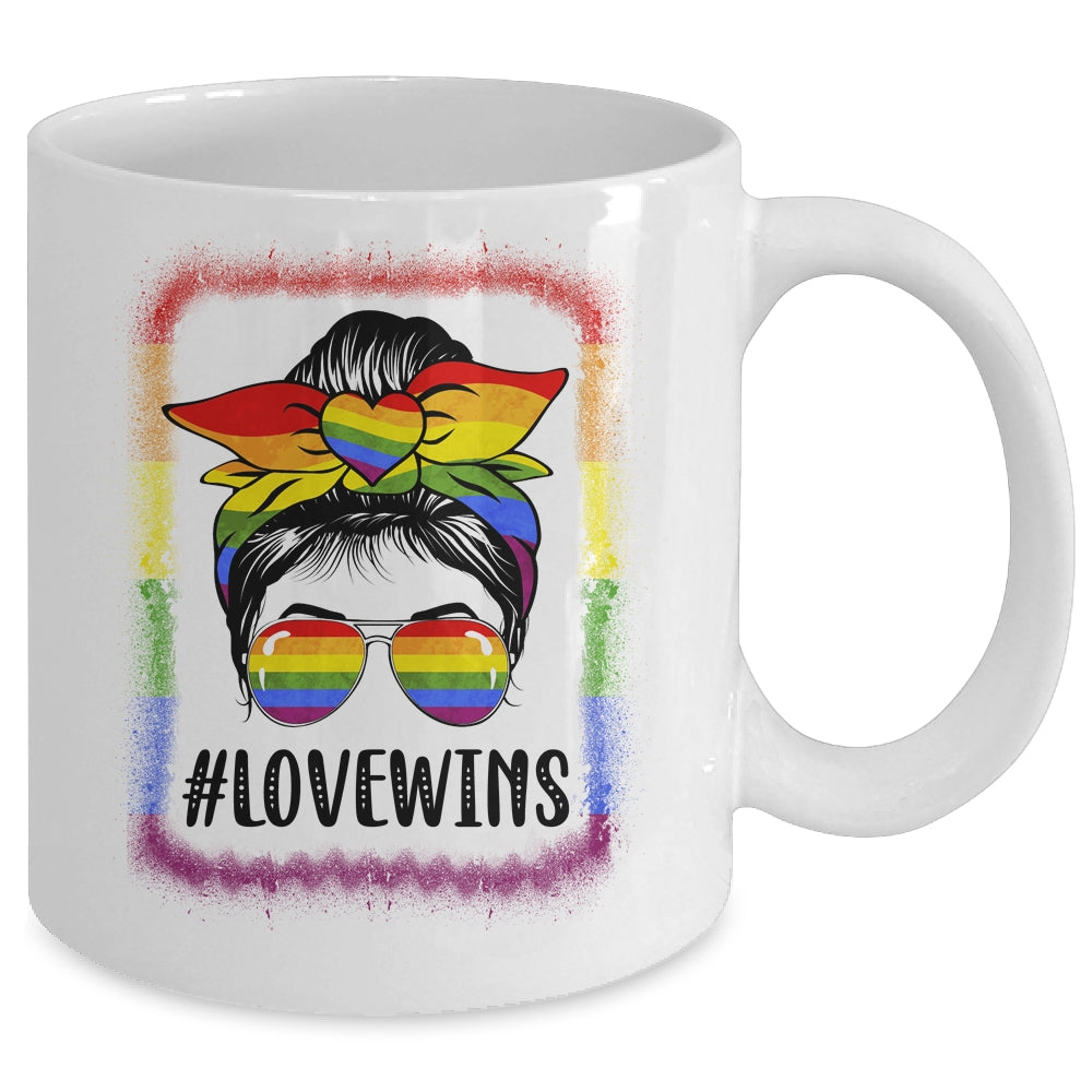 Love Wins Messy Bun Rainbow LGBT Gay Lesbian Trans Pride Mug | siriusteestore