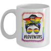 Love Wins Messy Bun Rainbow LGBT Gay Lesbian Trans Pride Mug | siriusteestore