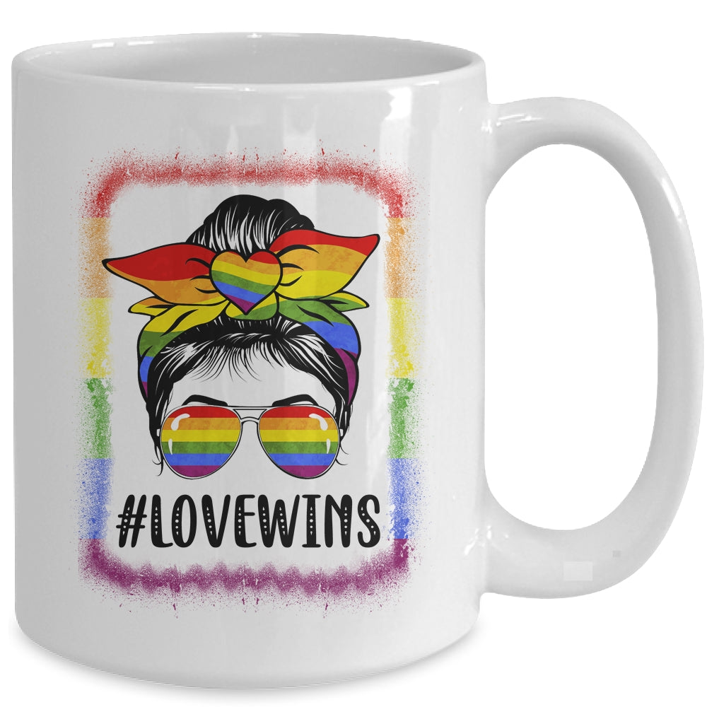 Love Wins Messy Bun Rainbow LGBT Gay Lesbian Trans Pride Mug | siriusteestore