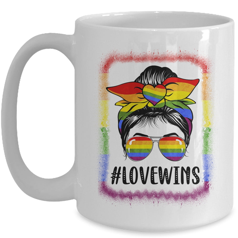 Love Wins Messy Bun Rainbow LGBT Gay Lesbian Trans Pride Mug | siriusteestore