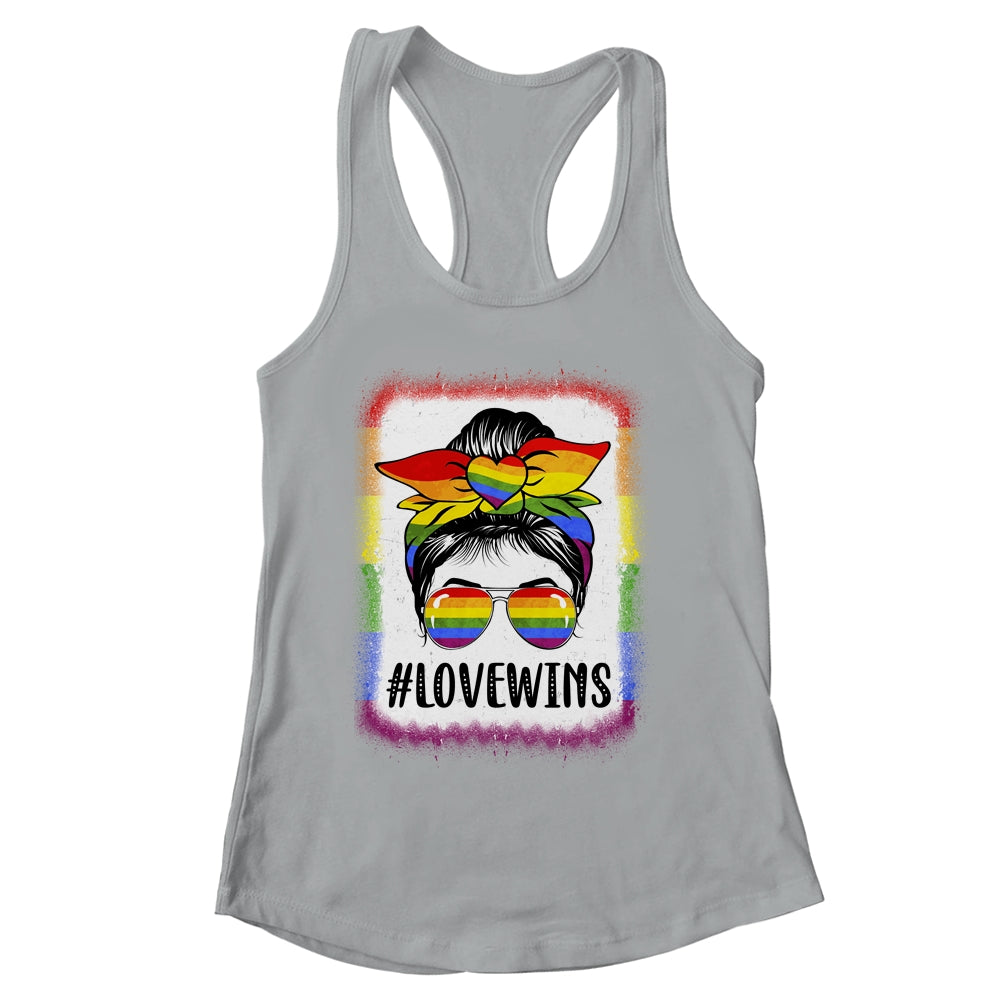 Love Wins Messy Bun Rainbow LGBT Gay Lesbian Trans Pride Shirt & Tank Top | siriusteestore
