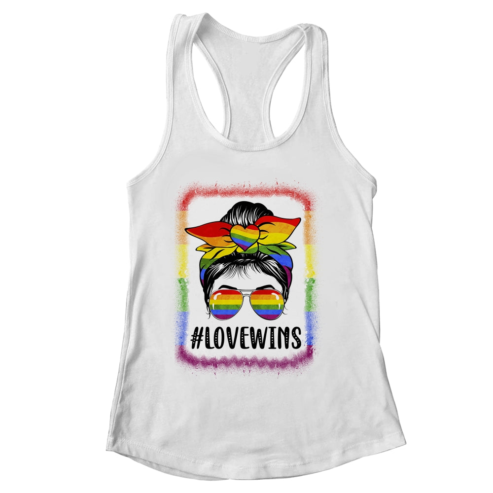 Love Wins Messy Bun Rainbow LGBT Gay Lesbian Trans Pride Shirt & Tank Top | siriusteestore