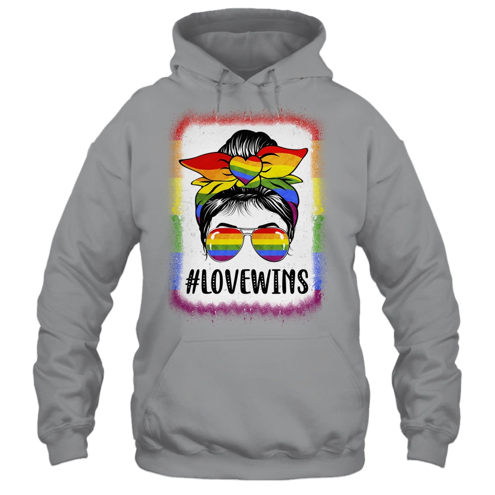 Love Wins Messy Bun Rainbow LGBT Gay Lesbian Trans Pride Shirt & Tank Top | siriusteestore
