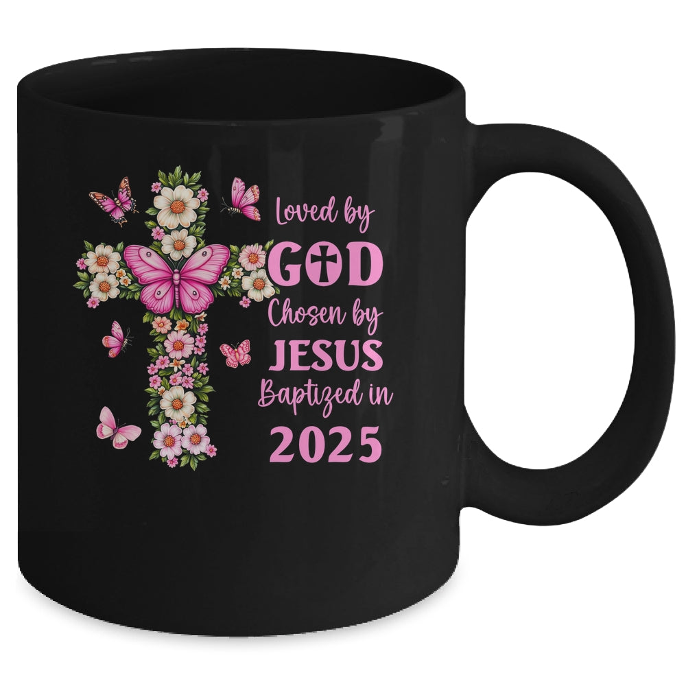 Loved By God Chosen By Jesus Baptized 2025 Christian Floral Mug | siriusteestore