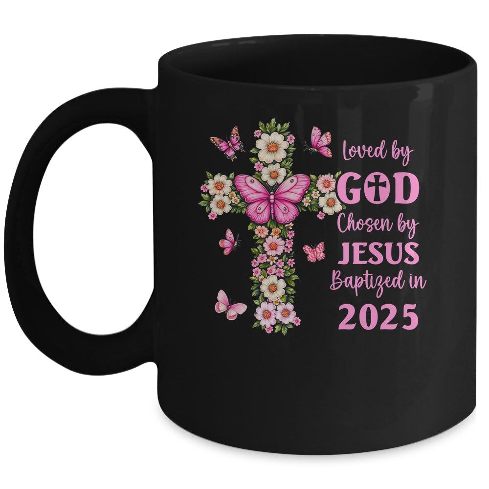Loved By God Chosen By Jesus Baptized 2025 Christian Floral Mug | siriusteestore