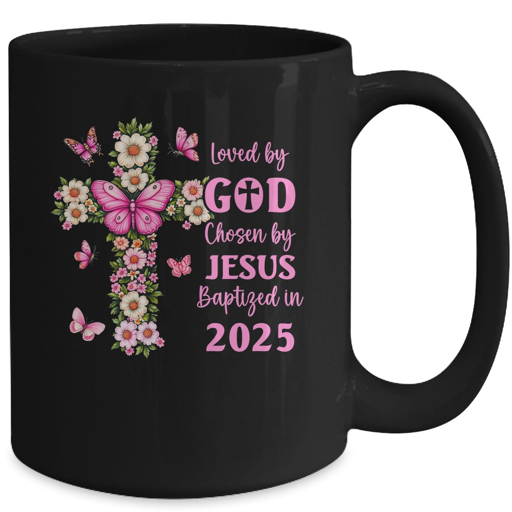 Loved By God Chosen By Jesus Baptized 2025 Christian Floral Mug | siriusteestore