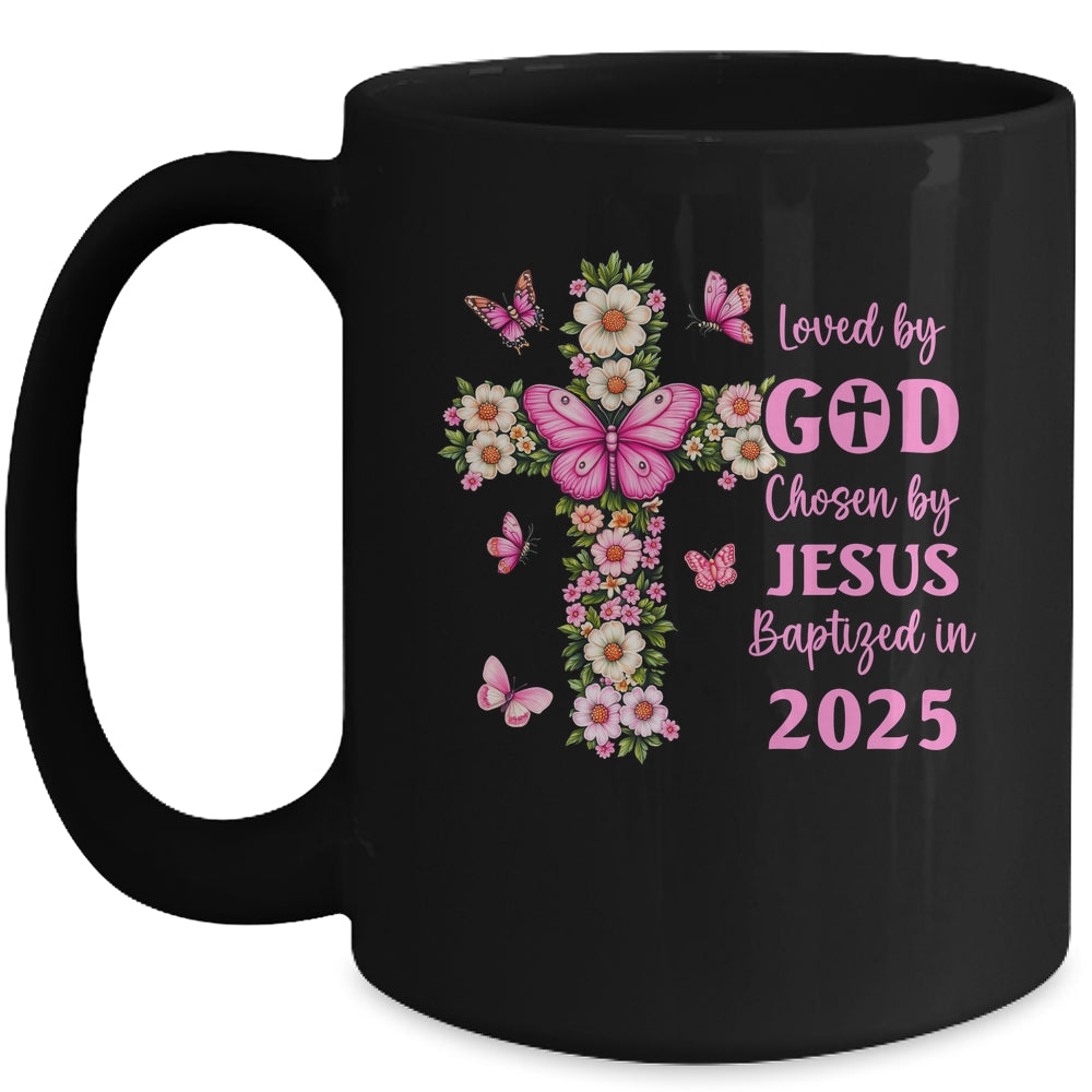 Loved By God Chosen By Jesus Baptized 2025 Christian Floral Mug | siriusteestore