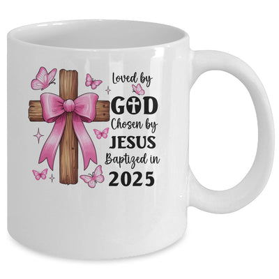 Loved By God Chosen By Jesus Baptized 2025 Coquette Cross Mug | siriusteestore