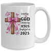 Loved By God Chosen By Jesus Baptized 2025 Coquette Cross Mug | siriusteestore