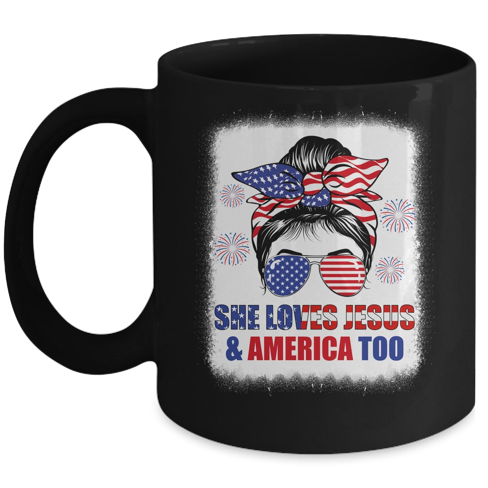 Loves Jesus And America Women 4th Of July Christian Lover Mug | siriusteestore