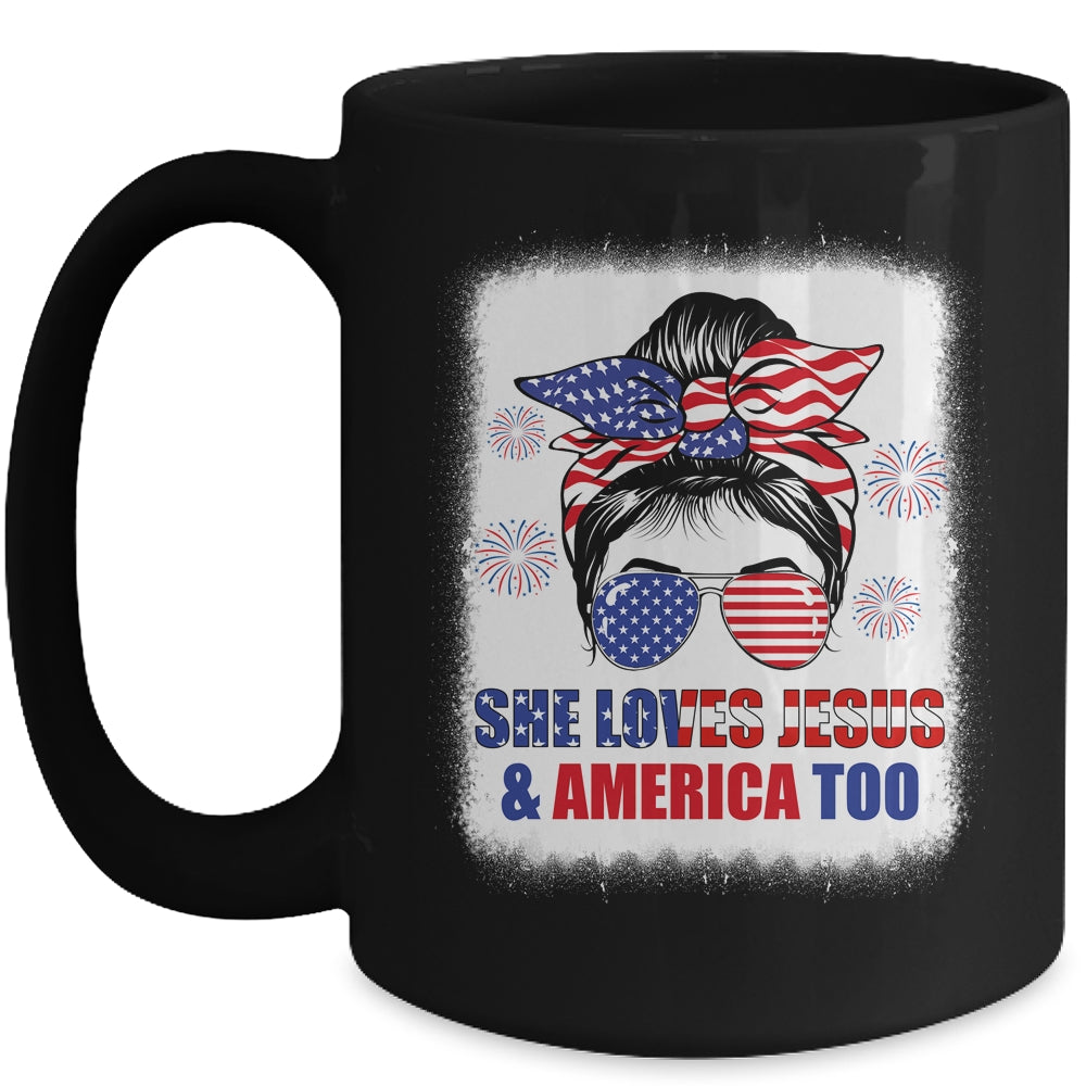 Loves Jesus And America Women 4th Of July Christian Lover Mug | siriusteestore