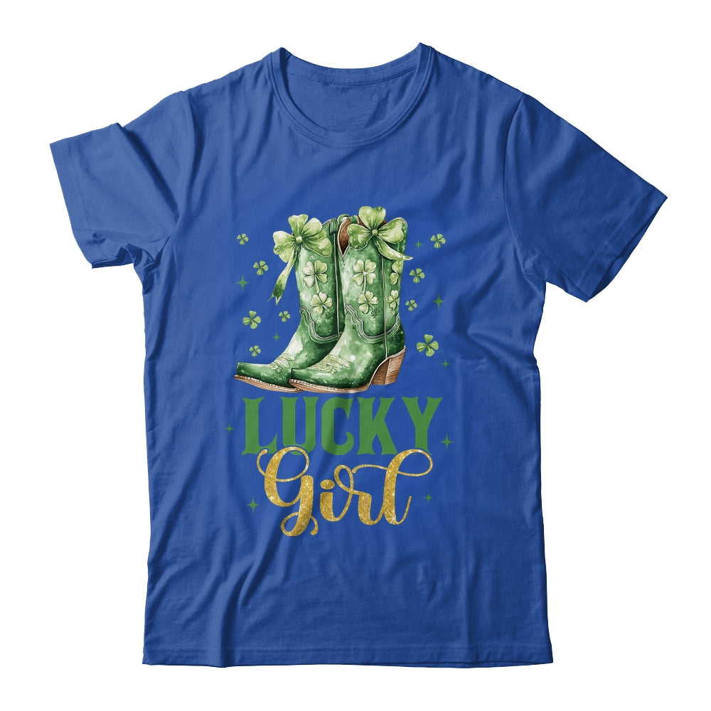 Lucky Girl St Patrick's Day Cowboy Boots Green Shamrock Bow Shirt & Tank Top | siriusteestore
