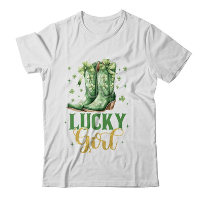 Lucky Girl St Patrick's Day Cowboy Boots Green Shamrock Bow Shirt & Tank Top | siriusteestore