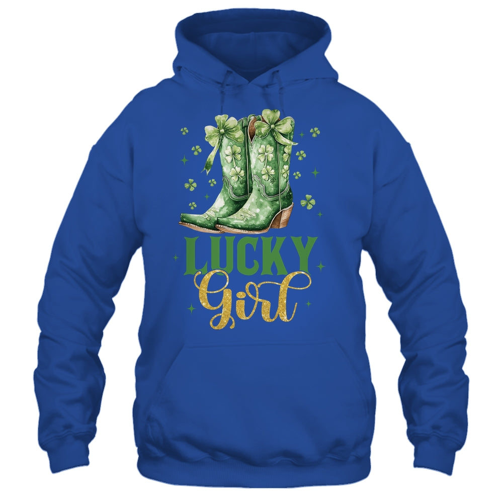 Lucky Girl St Patrick's Day Cowboy Boots Green Shamrock Bow Shirt & Tank Top | siriusteestore