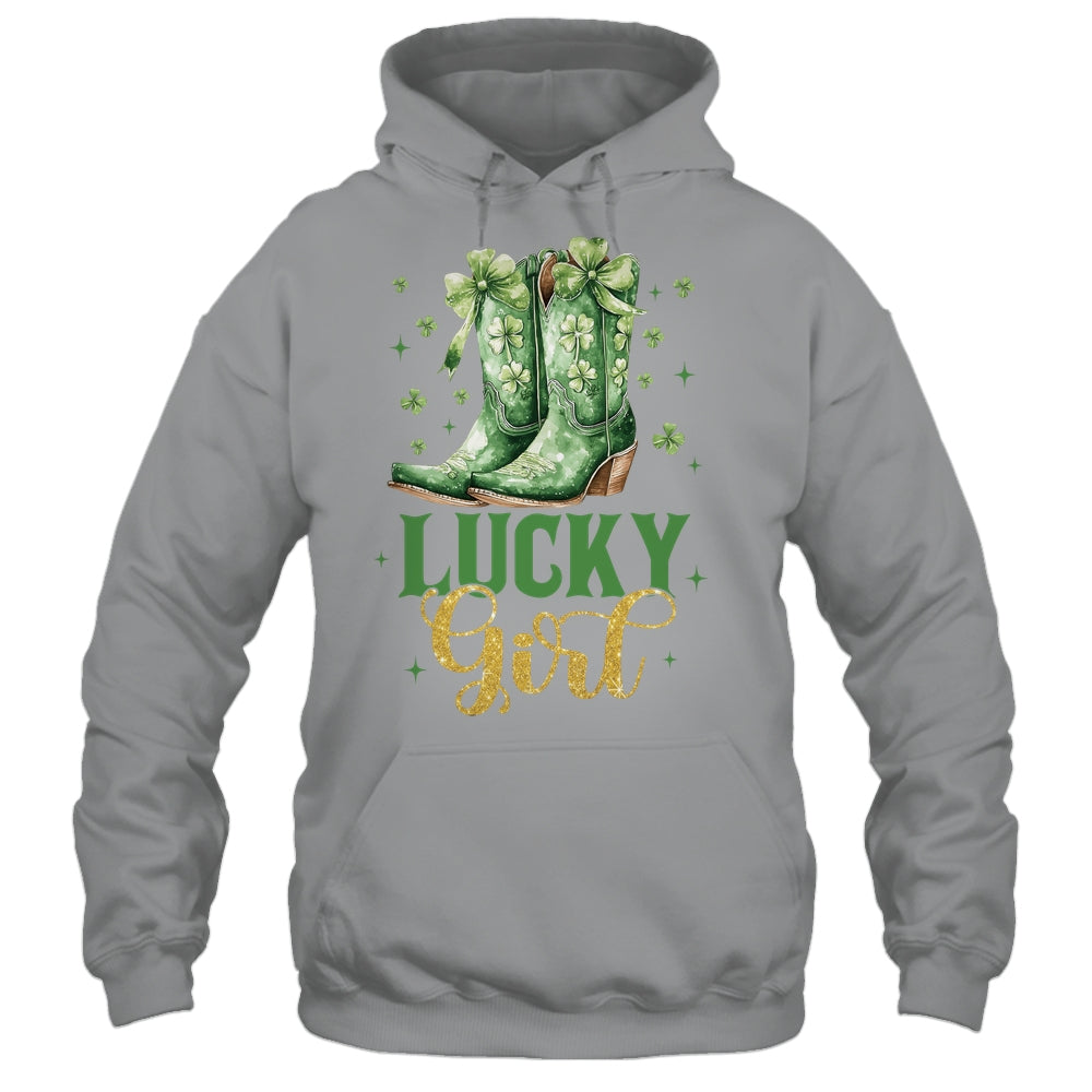Lucky Girl St Patrick's Day Cowboy Boots Green Shamrock Bow Shirt & Tank Top | siriusteestore