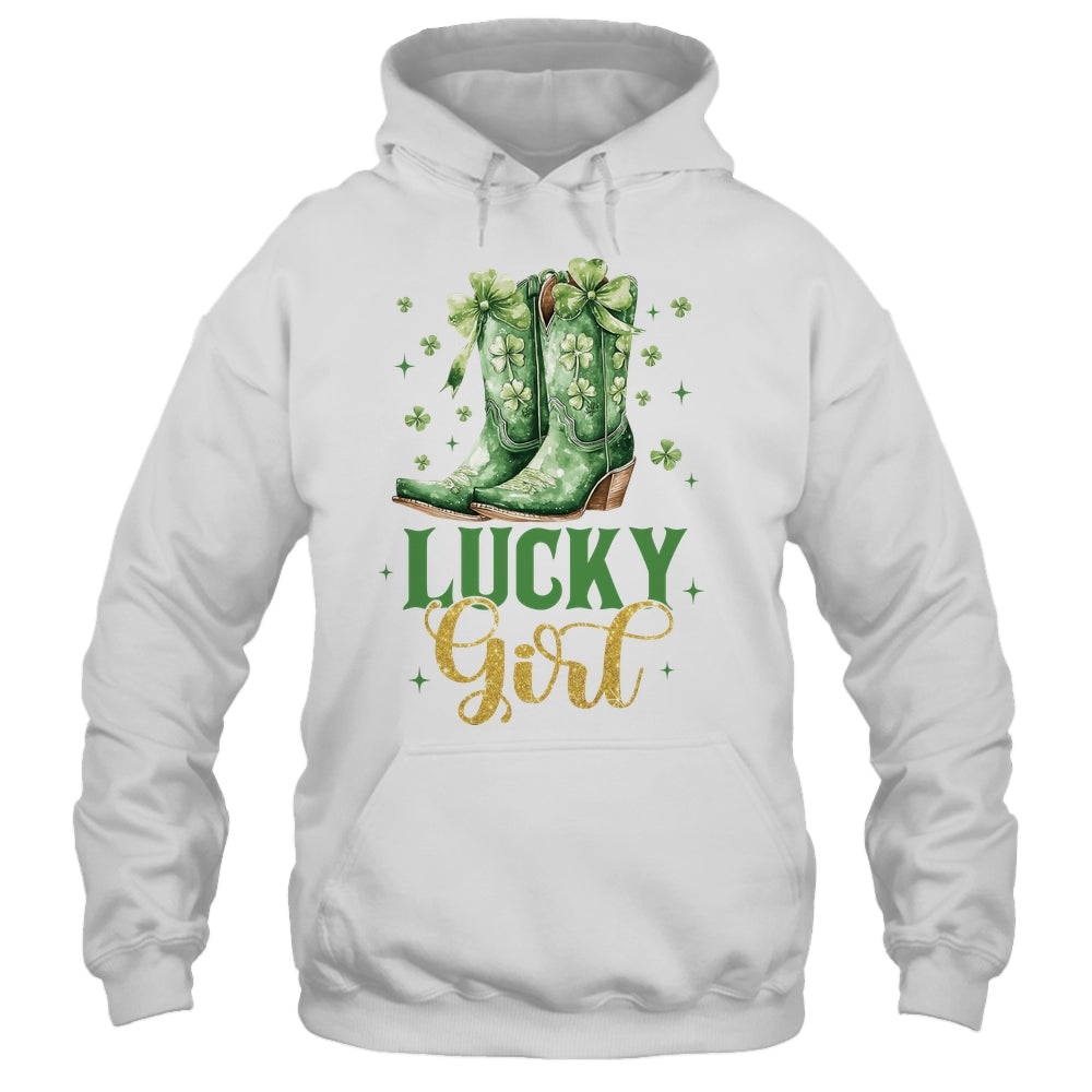 Lucky Girl St Patrick's Day Cowboy Boots Green Shamrock Bow Shirt & Tank Top | siriusteestore