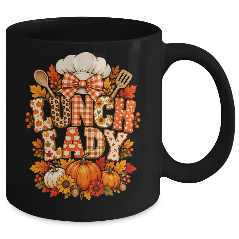 Lunch Lady Fall Thanksgiving Pumpkins Thankful Coquette Mug | siriusteestore