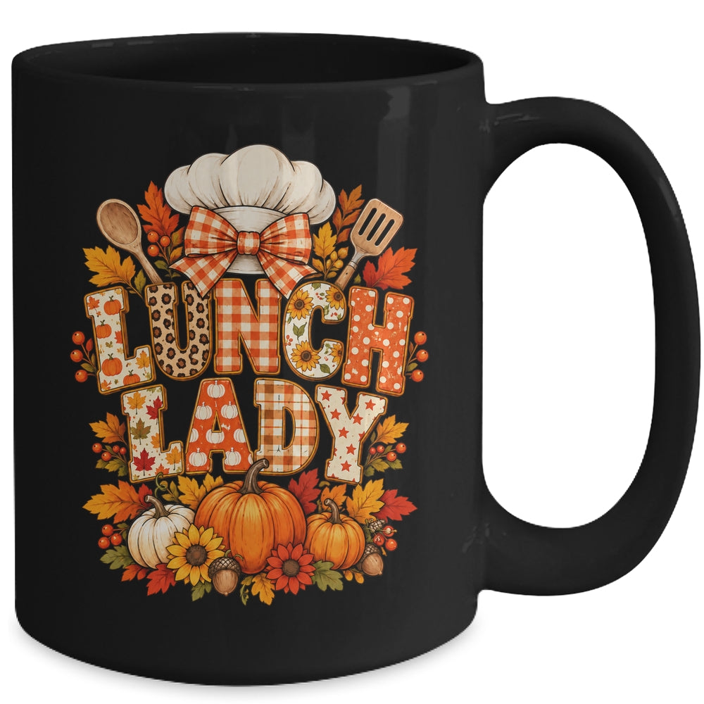 Lunch Lady Fall Thanksgiving Pumpkins Thankful Coquette Mug | siriusteestore