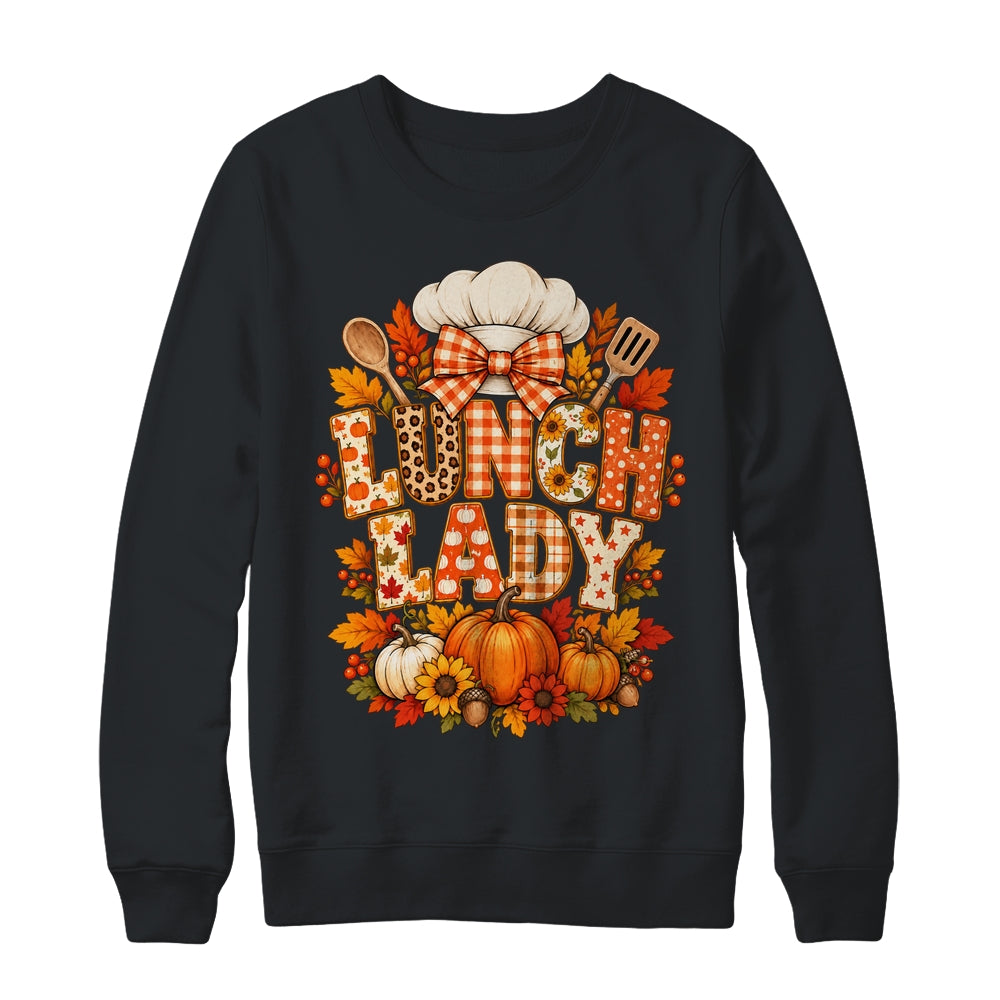 Lunch Lady Fall Thanksgiving Pumpkins Thankful Coquette Shirt & Sweatshirt | siriusteestore