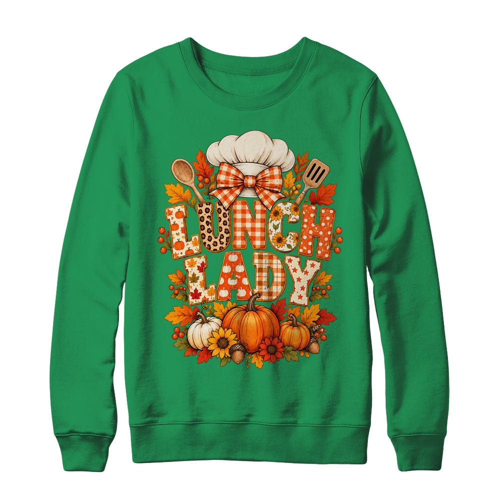 Lunch Lady Fall Thanksgiving Pumpkins Thankful Coquette Shirt & Sweatshirt | siriusteestore