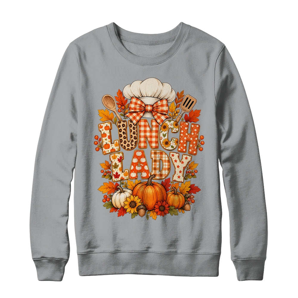Lunch Lady Fall Thanksgiving Pumpkins Thankful Coquette Shirt & Sweatshirt | siriusteestore