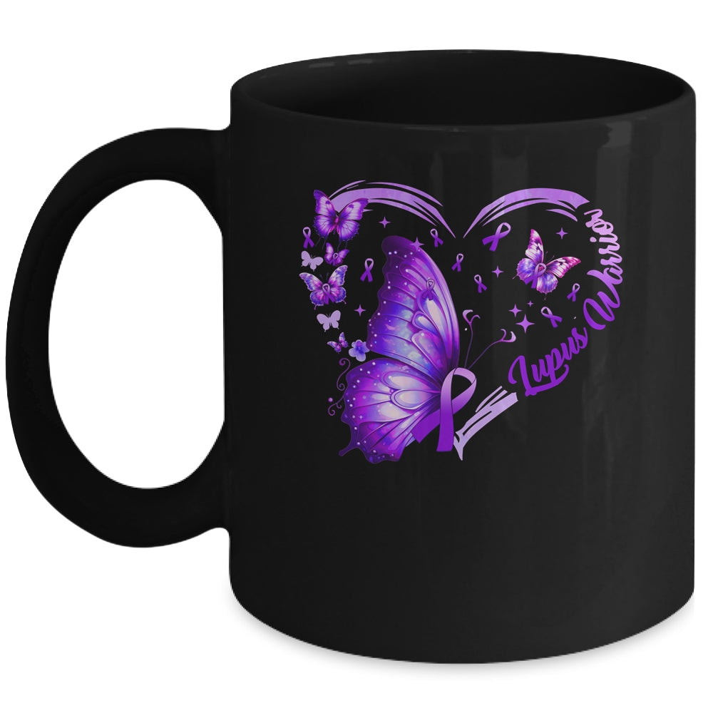 Lupus Awareness Warrior Survivor Purple Butterflies Heart Mug | siriusteestore