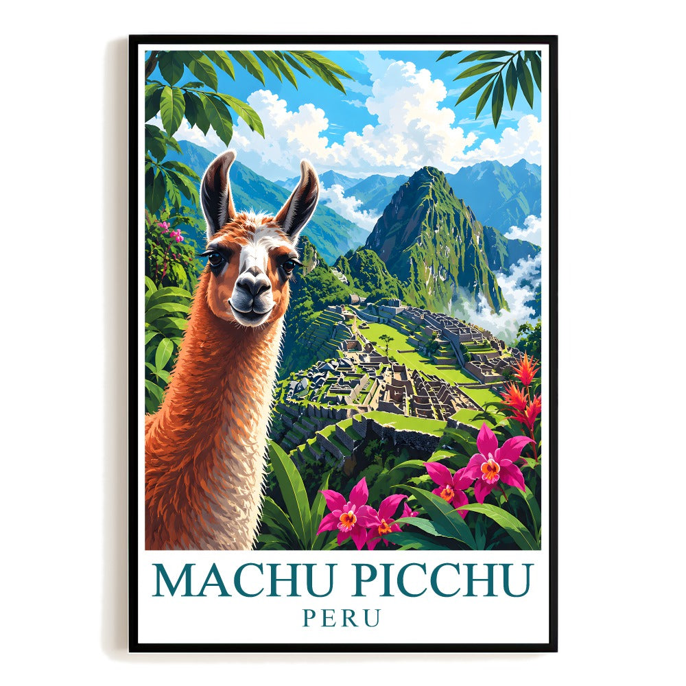 Machu Picchu Peru Vintage Travel Poster Llama Landscape Wall Art Souvenir Print Painting Ideal For Family Home Living Room Office Bedroom Decor Unframed | siriusteestore