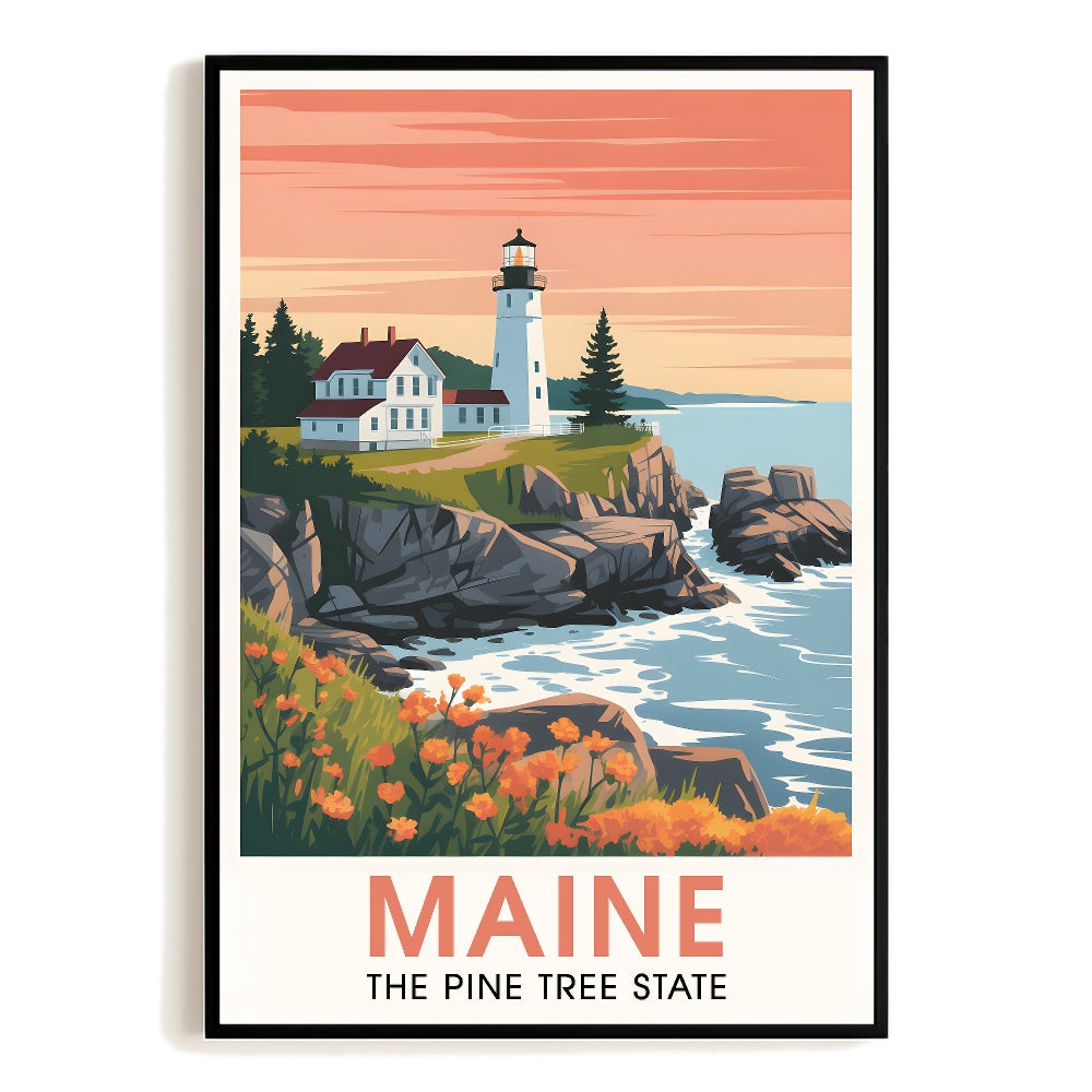Maine Print Travel Poster Nature Pine Tree State Souvenir Wall Art Landscape Painting Picture Suitable For Home Room Living Room Office Bedroom Decor Unframed | siriusteestore