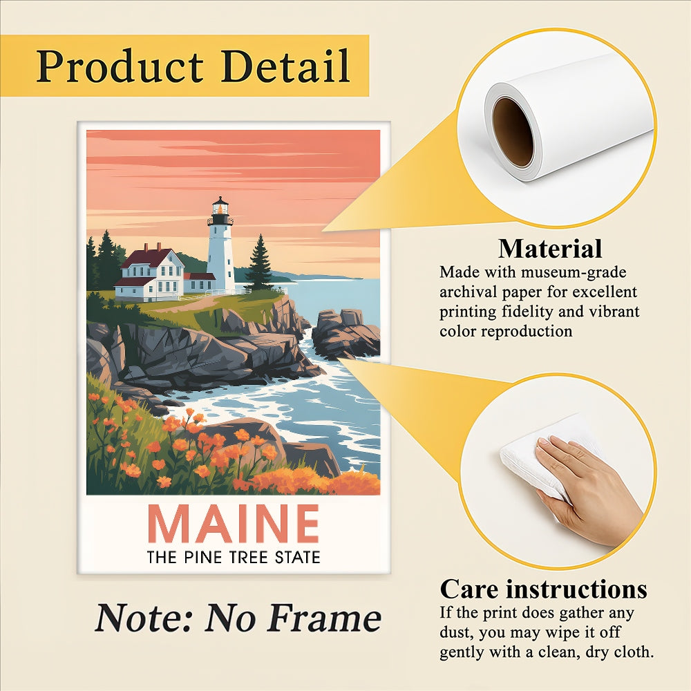 Maine Print Travel Poster Nature Pine Tree State Souvenir Wall Art Landscape Painting Picture Suitable For Home Room Living Room Office Bedroom Decor Unframed | siriusteestore