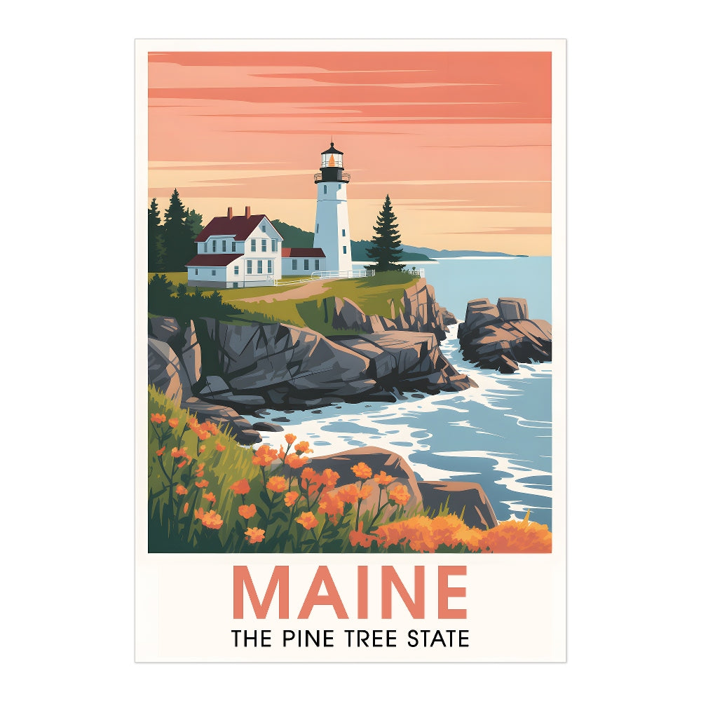 Maine Print Travel Poster Nature Pine Tree State Souvenir Wall Art Landscape Painting Picture Suitable For Home Room Living Room Office Bedroom Decor Unframed | siriusteestore