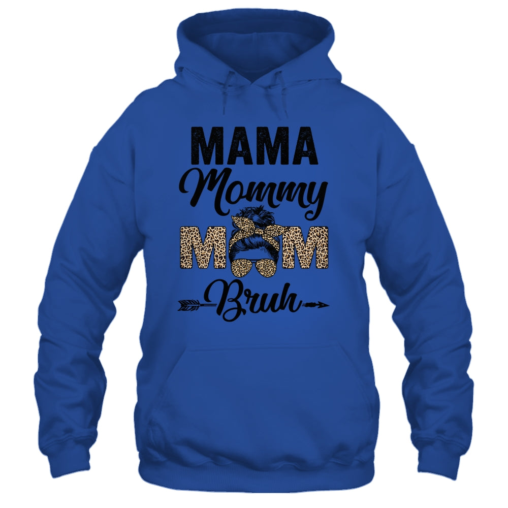Mama Mommy Mom Bruh Leopard Messy Bun Mothers Day Shirt & Tank Top | siriusteestore